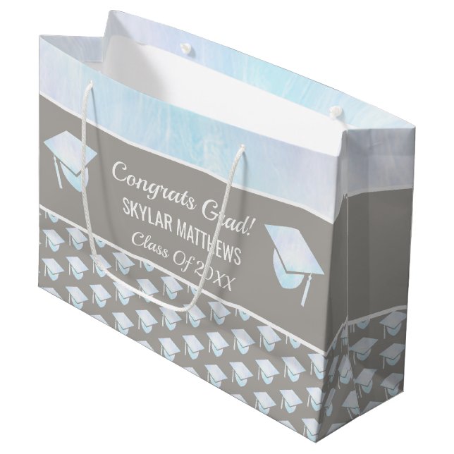 Graduation White Opal Pattern Trendy Congrats Large Gift Bag (Front Angled)