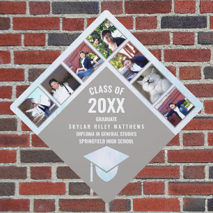 Graduation White Opal Trendy Modern 7 Photo Graduation Cap Topper