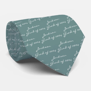 Graduation White Script Sage Green Personalized Neck Tie