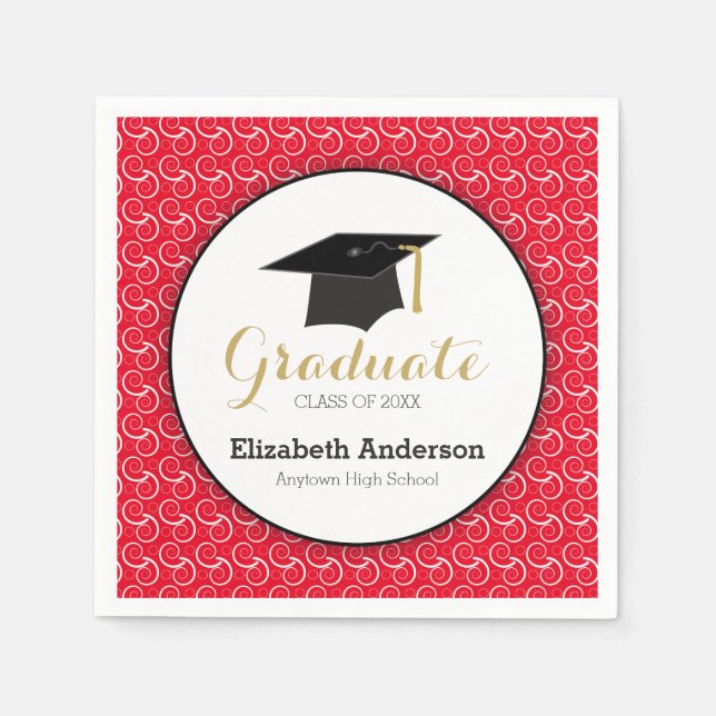 Graduation White Swirl on Red Paper Napkins (Front)