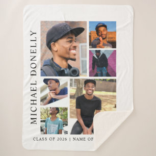 Graduation White Trendy 6 Photo Collage Sherpa Blanket