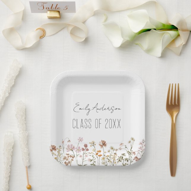 Graduation Wildflower Boho Chic Grad Modern Paper Plates (Wedding)