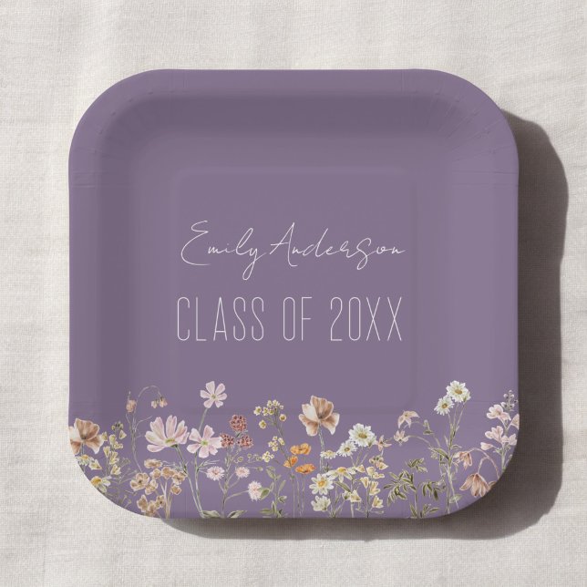 Graduation Wildflower Purple Grad Modern Paper Plates (Creator Uploaded)