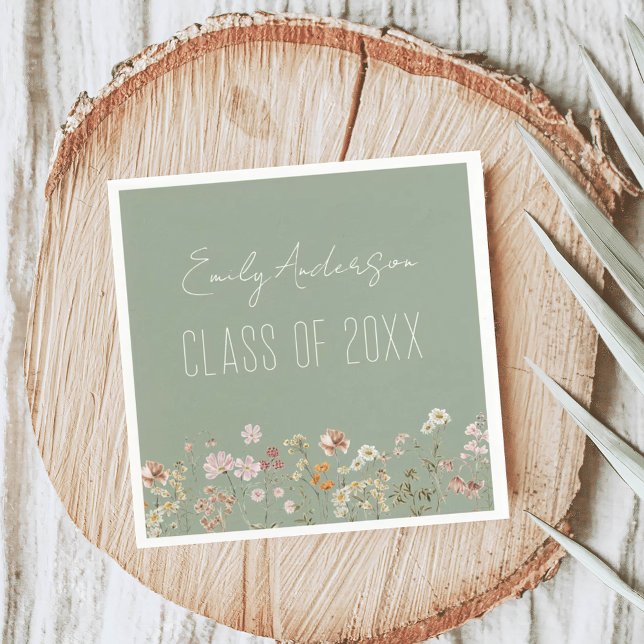 Graduation Wildflower Sage Green Boho Chic Napkins (Creator Uploaded)