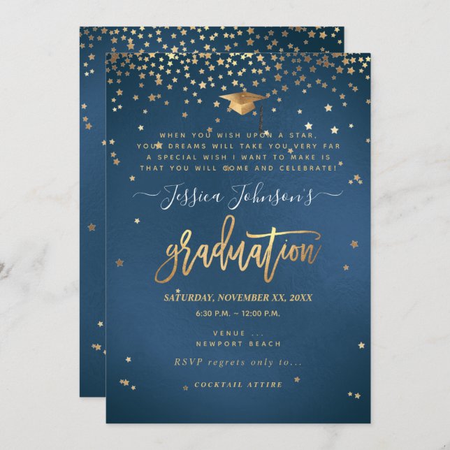 Graduation, Wish Upon the Stars Invitation, Blue Invitation (Front/Back)