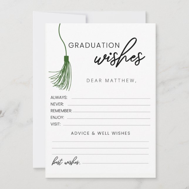 Personalized card with a printed tassel and space to write advice and wishes to the graduate.




