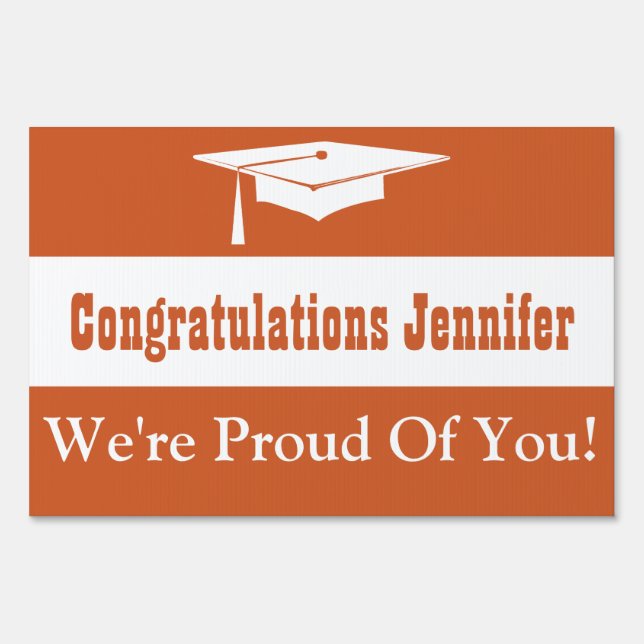 Graduation With Cap Orange Yard Sign (Front)