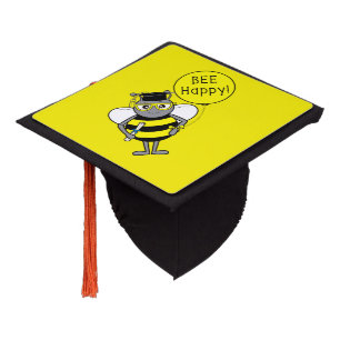 Graduation with Happy Bee Cartoon Cap Topper