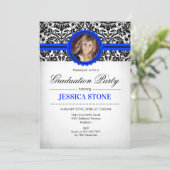 Graduation With Photo - Royal Blue Black White Invitation (Standing Front)
