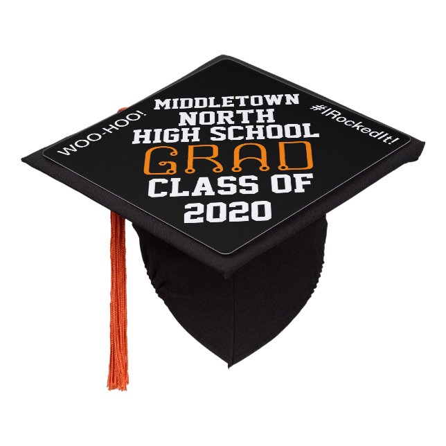 Graduation Woo-Hoo Black Orange Cap Topper (Angled)