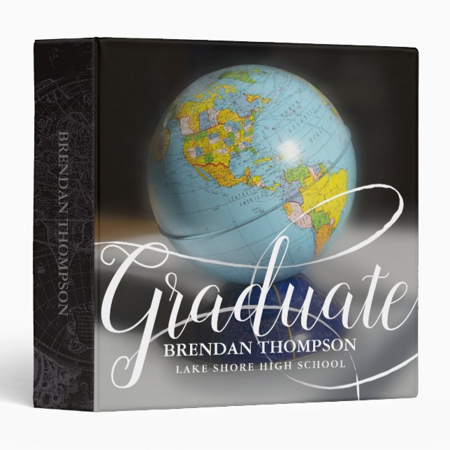 Graduation World Globe Map Monogram Name 3 Ring Binder (Front/Spine)