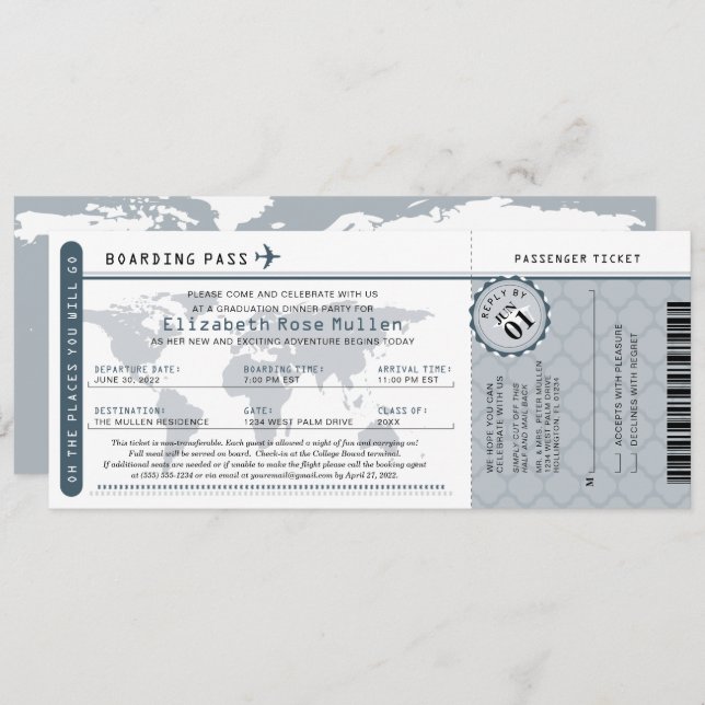  Graduation World Traveler Boarding Pass Invitatio Invitation (Front/Back)