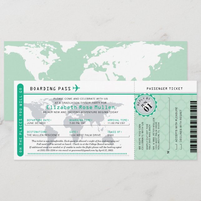  Graduation World Traveler Boarding Pass Invitatio Invitation (Front/Back)