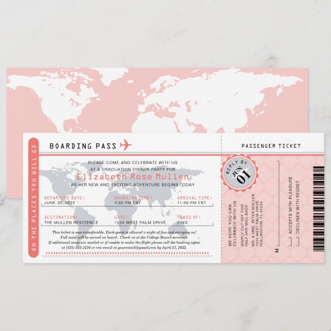  Graduation World Traveler Boarding Pass Invitatio Invitation (Front/Back)
