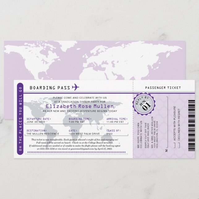  Graduation World Traveler Boarding Pass Invitatio Invitation (Front/Back)