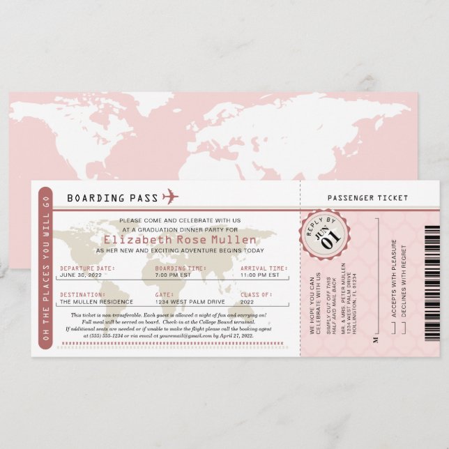 Graduation World Traveler Boarding Pass Invitation (Front/Back)