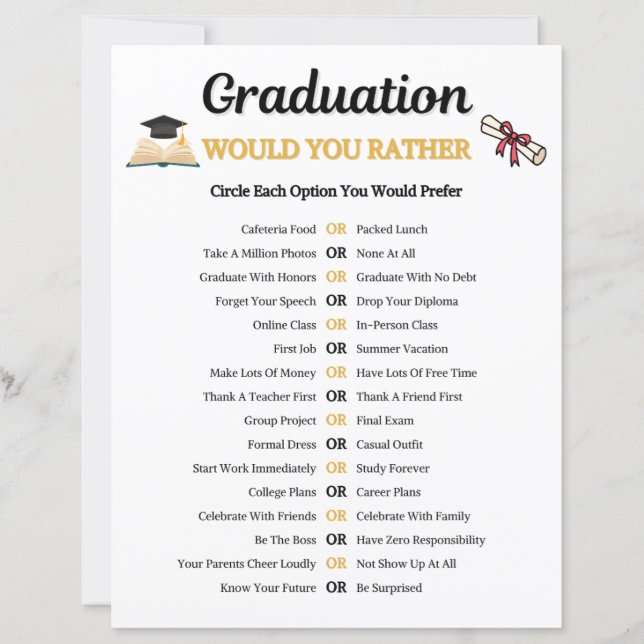 Graduation Would You Rather Game (Front)