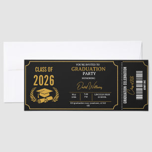 Graduation Wreath Black Gold Party Announcement  Raffle Tickets