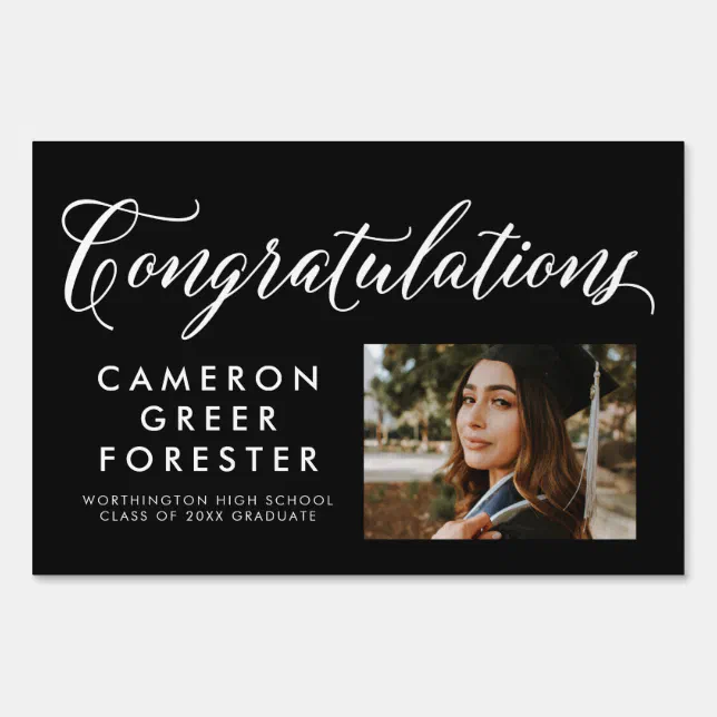 Graduation yard sign in black with photo | Zazzle
