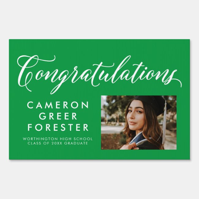 Graduation yard sign in green with photo