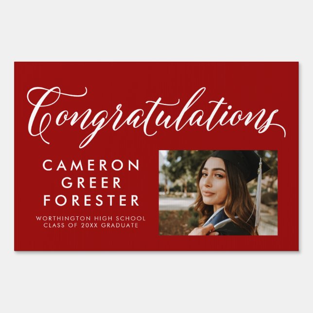 Graduation yard sign in red with photo (Front)