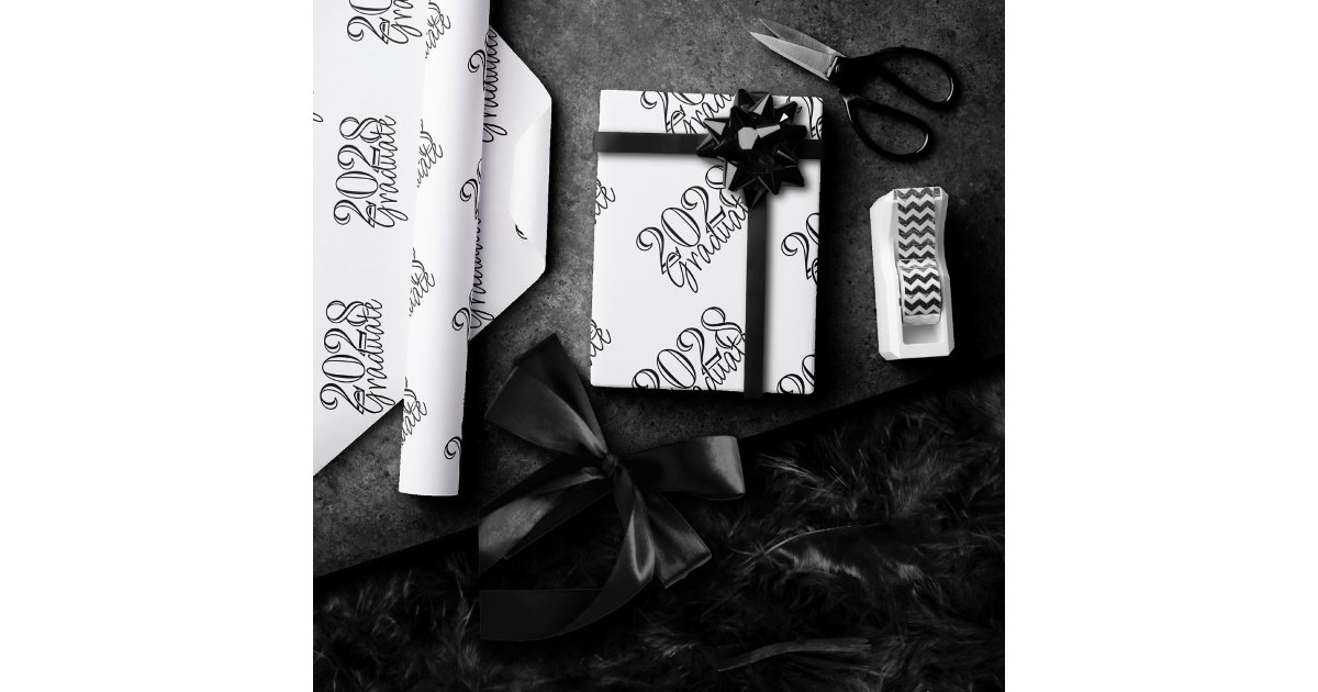 Graduation Year | Basic Black on White Celebration Wrapping Paper | Zazzle