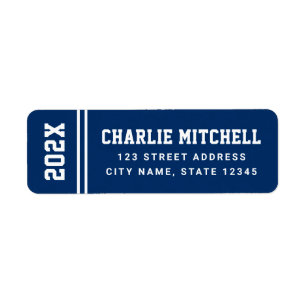 Graduation year college font blue return address label