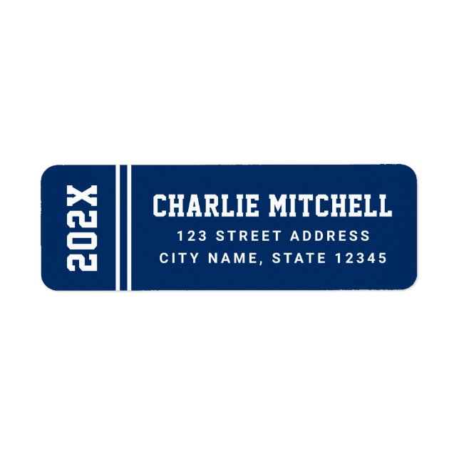 Graduation year college font blue return address label (Front)