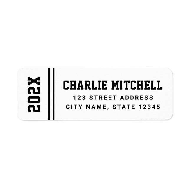 Graduation year college font white return address label (Front)