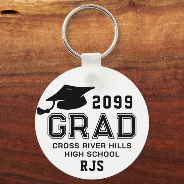 Graduation Year GRAD Cap Personalized Custom Color Keychain (Front)