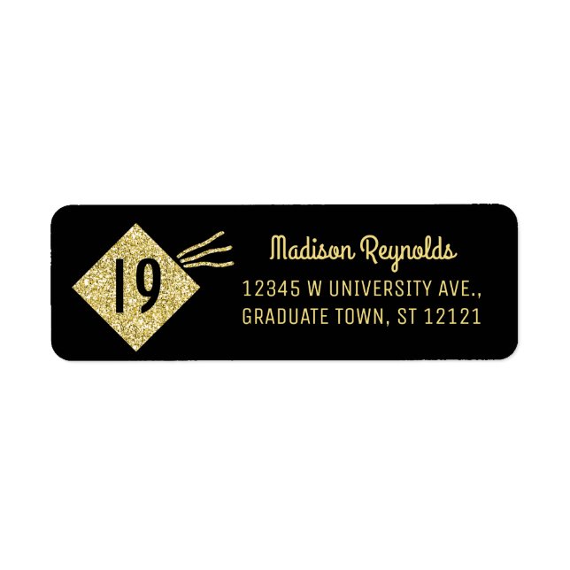 Graduation Year Grad Mortarboard Tassel Black Gold Label (Front)
