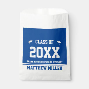 Graduation Year Grad's Name Blue White Thank You Favor Bag