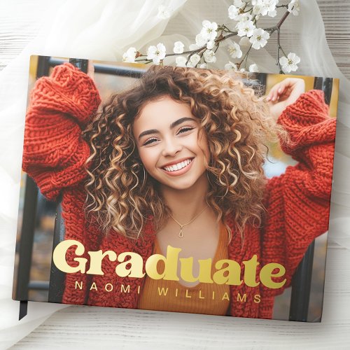 Graduation year photo retro font graduate foil guest book 