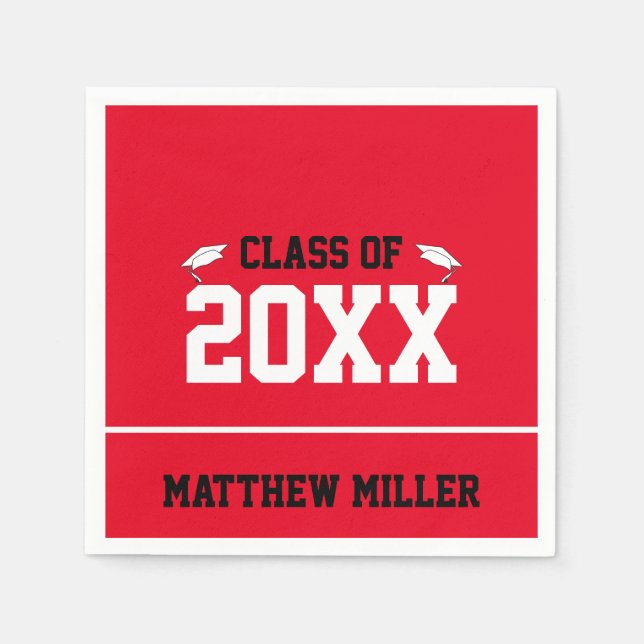 Graduation Year Red White and Black Graduate Name Napkins (Front)