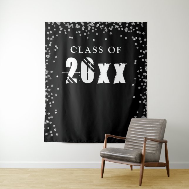 Graduation Year Silver Confetti Photo Backdrop (In Situ)