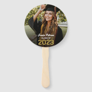 Graduation Yellow Script Grad Photo Modern Party Hand Fan