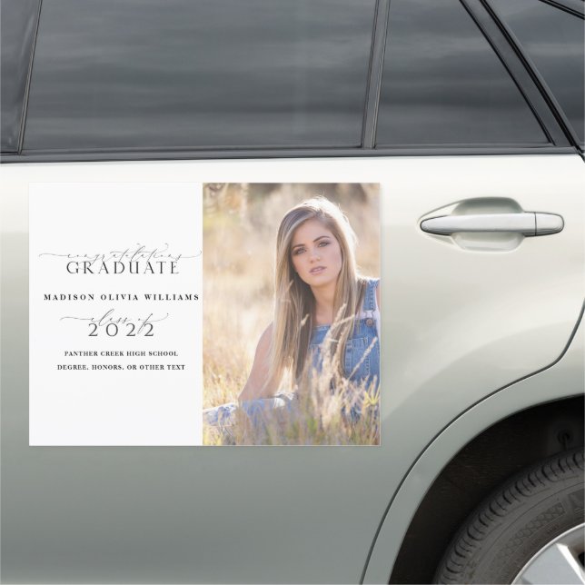 Graduations Congrats Elegant Black Script Parade Car Magnet (In Situ)