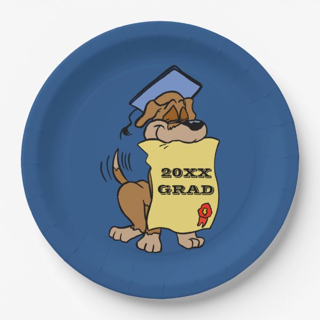 Graduations Cute Puppy Dog Diploma Paper Plates (Front)