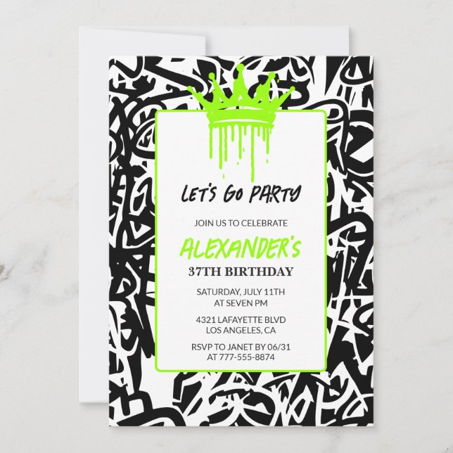 Graffiti 37th birthday invitation Hip hop Crown (Front)