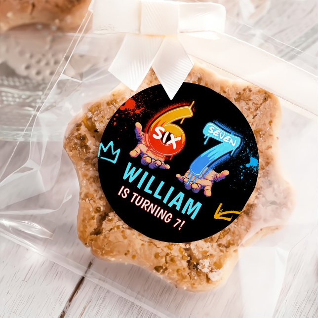 Graffiti 6 7 Meme Trend Six Seven Birthday Party Classic Round Sticker (Creator Uploaded)