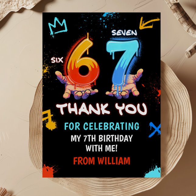 Graffiti 6 7 Meme Trend Six Seven Birthday Party Thank You Card (Creator Uploaded)