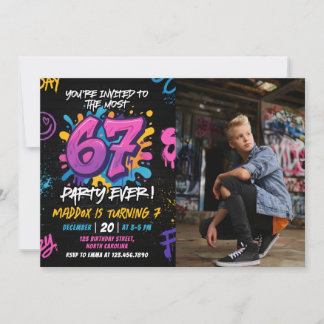 Graffiti 6 7 Meme Trend Six Seven Birthday Photo Invitation