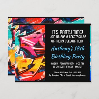 Graffiti Abstract Blue Letters Birthday Invitation by visionsoflife at Zazzle