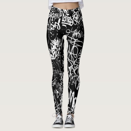 Graffiti Abstract Collage Print Pattern Leggings