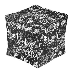 Graffiti Abstract Collage Print Pattern Pouf