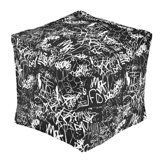 Graffiti Abstract Collage Print Pattern Pouf (Angled Front)