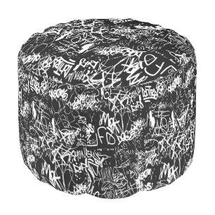 Graffiti Abstract Collage Print Pattern Pouf