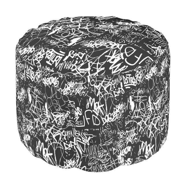 Graffiti Abstract Collage Print Pattern Pouf (Angled Front)