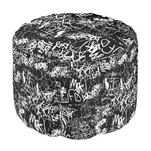 Graffiti Abstract Collage Print Pattern Pouf