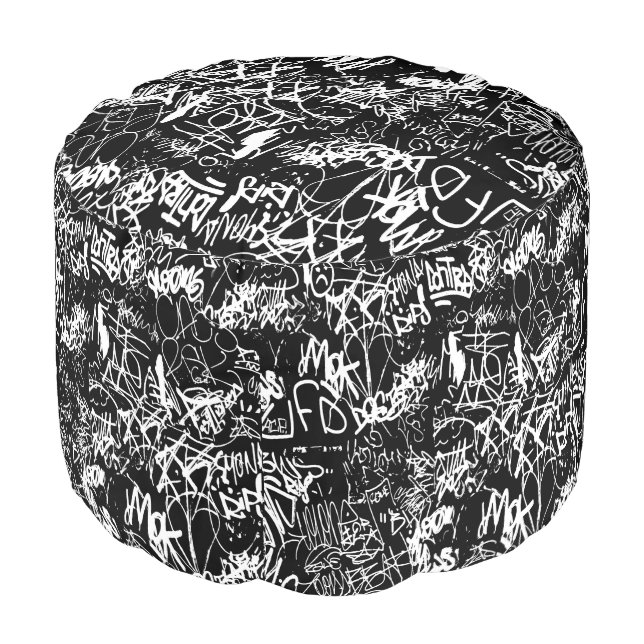 Graffiti Abstract Collage Print Pattern Pouf (Angled Front)